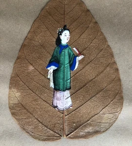 2 peintures sur feuille de peepal - bodhi figuier — Chine — fin du XIXe siècle. - Imagen 1 de 5