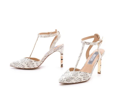 NIB $395 IVY KIRZHNER "CHERISH" TAN SNAKE LEATHER HEELS SHOES 7 - Image 1 of 4