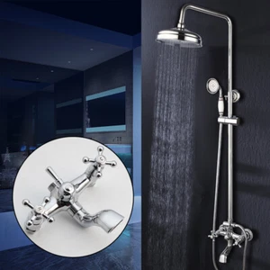 8" Rainfall Shower Heads Round 3-Way Mixer Valve Hand Held Shower Faucet Chrome - Picture 1 of 24