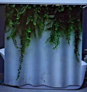 DiShang Fabric Shower Curtain Vine Green Leaves IVy Plant On Gray 72"x72" w Hook - Picture 1 of 4