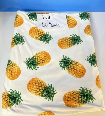 Tejido poliéster blanco vintage con piñas grandes estampado tropical 1 yarda Foto 1 de 4