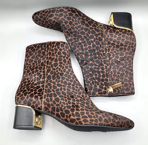 Michael Kors Shoes Ankle Booties Heel Cowhide Leopard Zip Leather 7.5 M - Picture 1 of 11