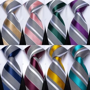 USA Mens Silk Tie Striped Solid Paisley Necktie Hanky Cufflink Set Wedding New - Picture 1 of 118