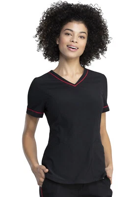 Black & Red Dickies Scrubs Retro V Neck Top DK790 BLRD - Image 1 of 4