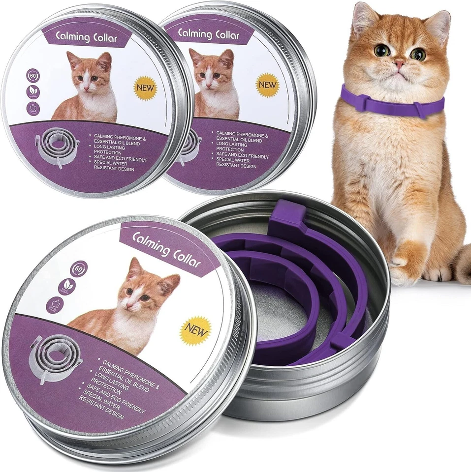 Qualirey 3 Pcs Cat Adjustable Calming Collar Reduce Anxiety Cat (Purple)