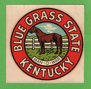 VINTAGE ORIGINAL 1948 GOLDFARB "BLUE GRASS STATE" MAN-O-WAR KENTUCKY DECAL ART - Picture 1 of 1