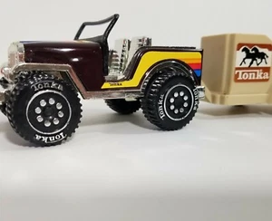 Vintage 1979 Tonka Jeep 5" and Trailer maroon chrome 812892 rare - Picture 1 of 12