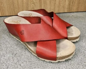 Yokono Sandals Womens 9 Candela Slide Crisscross Strap Wedge Heels Red Leather - Picture 1 of 8