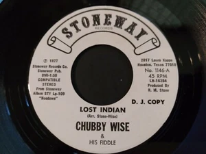 Chubby Wise - Lost Indian NM Original Promo 45RPM Stoneway Record 1977 BLUEGRASS - Picture 1 of 2