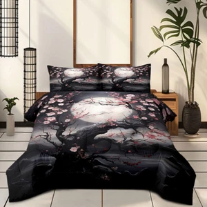 Japanese Style Cherry Blossoms Comforter Set Queen Cherry Blossom Bedding Black - Picture 1 of 7