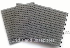 LEGO 3 x DARK GREY PLATES Plate Baseplate 16x16 Pin -12.8cm x 12.8cm x 0.5cm - Picture 1 of 4