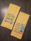 Handmade Embroidered Set Of Hand Towels * Yellow Bar Party Towels * Set Of 2