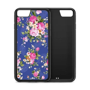 Flower Blue Pattern Garden Roses Black Rubber Phone Case - Picture 1 of 5