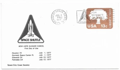 SPACE SHUTTLE USPS SLOGAN CANCEL KENNEDY SPACE CENTER FLORIDA JULY 1 1977 COVER - Image 1 of 2