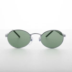 Oval Green Lens Vintage Silver and Black Combo Sunglass - Hipster - Picture 1 of 3