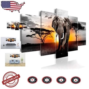 Elegant 5-Panel Elephant Canvas Prints - Safe & Durable Living Room Decor - Picture 1 of 9
