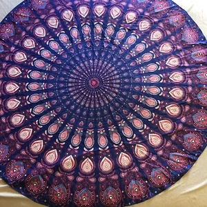 Rajrang Mandala Tapestry Table Bedspread Round 56” Boho Indian Hippie Wall Art - Picture 1 of 8