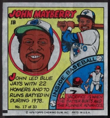 1979 Topps Bazooka MLB Bubble Gum Player Portraits #17 JOHN MAYBERRY - Toronto - Image 1 of 2