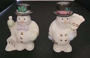 Vintage Lenox Snowmen Holiday Winter Salt & Pepper Shakers 24K Trim 4.5" - Picture 1 of 9