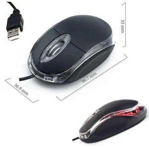 WIRED USB OPTICAL MOUSE FOR PC LAPTOP COMPUTER SCROLL WHEEL LED LIGHT BLACK MICE - Picture 1 of 12