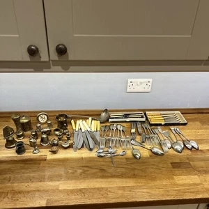 Joblot Vintage Antique Silverplate Cutlery Flatware Brass miniatures brass items - Picture 1 of 23