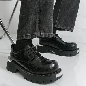 Retro Britische Herren Dicke Sohlen Schnürschuhe Runde Spitze Formell Elegant Business Schuhe Neu - Bild 1 von 15
