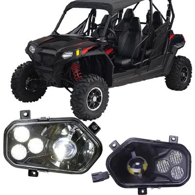 Pair Black LED Headlights Plug&Play For Polaris RZR S 4/800 4/XP 900 2007-2014 - Image 1 of 4