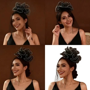 Elegant Flower Veil Headpiece Women Victorian Lace Derby Hat Hair Styling Tol - Picture 1 of 9