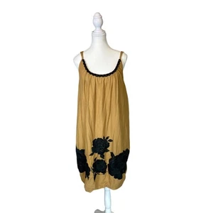 Tibi | Tan/Black Embroidered Balloon Hem Summer Dress | 8 - Picture 1 of 13