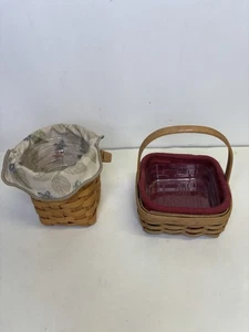 Longaberger Set Of 2 Small Wood Baskets Leather Wood Handles - Picture 1 of 16