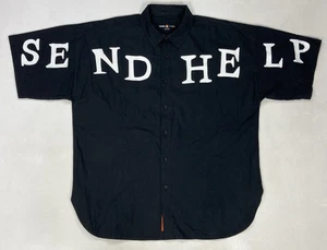 Teddy Fresh Send Help Button Up Shirt Men Small Oversized Black Short Sleeve - Picture 1 of 8