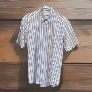 Pierre Cardin Men’s Sz 39 15 3/8 Blue White Stripes Short Sleeve Button Up Shirt - Picture 1 of 10