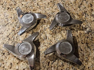 (4) dayton wire wheels chrome 3 bar knockoff caps lowrider knockoffs rim spinner - Image 1 of 4