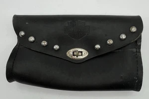 Bolso Horquilla Harley Davidson Vintage Cuero Negro Tachonado Original Estampado Logo - Imagen 1 de 20