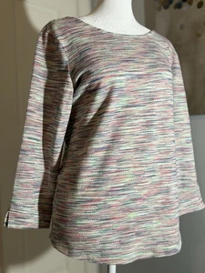 T By Talbots Multi-Color Open Back Twist Tie Stretch 3/4 Sleeve Shirt Top Medium - Picture 1 of 21