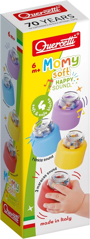 Quercetti MOMY Soft Happy Sounds 4 Pcs Rattle Set, Shake Rattles for Sensory Pla - Image 1 of 4