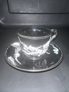 40er Jahre schwarz handbemalt Drache Demitasse Teetasse & Untertasse Set - Bild 1 von 4