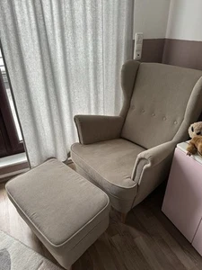 Strandmon Ohrensessel mit Hocker Beige Cord - Bild 1 von 2