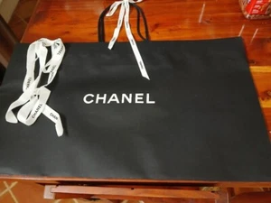 Black CHANEL 17”x 29” Shopping Bag Large w/2 Ribbons 1 Wide 1 Thin Perfect Cond - Picture 1 of 3