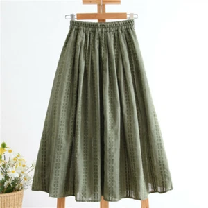 Lady Floral Cotton Skirt Midi Causal Ethnic Pleated Elastic Waist Hippie Boho - Picture 1 of 7