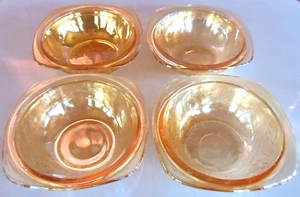 Jeannette Glass 4 Iridescent Floragold Louisa 4 1/2" Square Berry Dessert Bowls - Picture 1 of 12