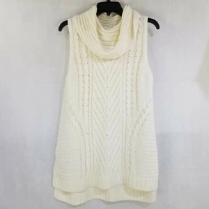 Elle Damen Wasserfallausschnitt ärmellose Weste Zopfmuster Pullover elfenbein Größe L Large  - Bild 1 von 12