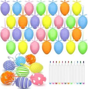 36 Pieces Easter Eggs Plastic Paint Kit, Multicolor Paintable Hanging DIY Hang.. - Picture 1 of 12