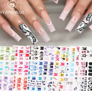 8Sheets Nail Art Water Transfer Stickers Geometric Star French Tips Decals NH19 - Picture 1 of 10