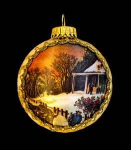 Masters On Silk Christmas Ornament Currier & Ives Winter Night 2000 Krebs 10-51 - Bild 1 von 9