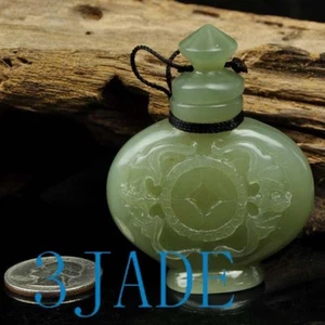 Hand Carved Hetian Nephrite Jade  Lotus Fish Snuff Bottle , w/ certificate  - Picture 1 of 10