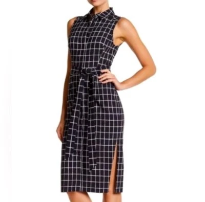 Vestido Camisa Betsey Johnson Negro Blanco Cuadros Geométricos Elastizada Midi Talla 12 Foto 1 de 4