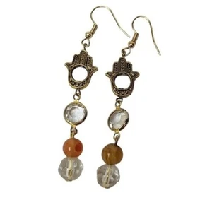 Hamsa dangle Bezel Glass Disco Earrings - Picture 1 of 2