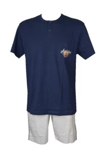 Pijama de hombre de manga corta de algodón con cuello henley pantalones cortos R - Imagen 1 de 5