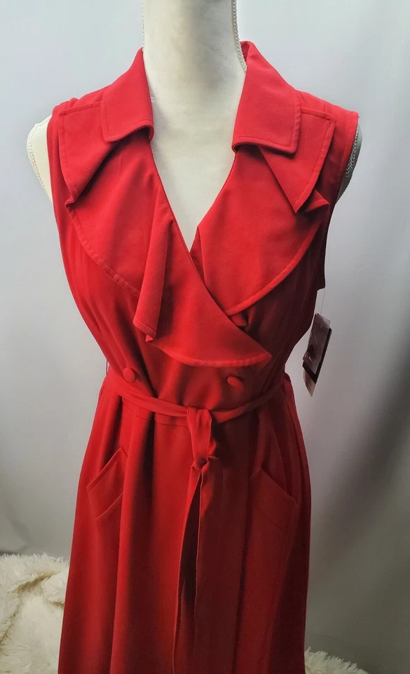 Vestido Sandra Darren Rojo Sin Mangas con Botones Talla 12 Cinturón Completamente Forrado Foto 1 de 4